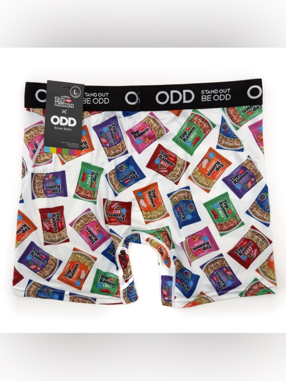 Odd Sox Ramen Boxer Briefs Mens Size Large Underwear Chicken Shrimp Soy Sauce